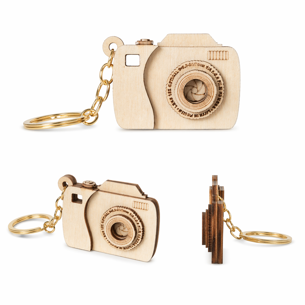 Portachiavi Fotocamera Personalizzato in Legno – Regalo Unico con Foto o Dedica