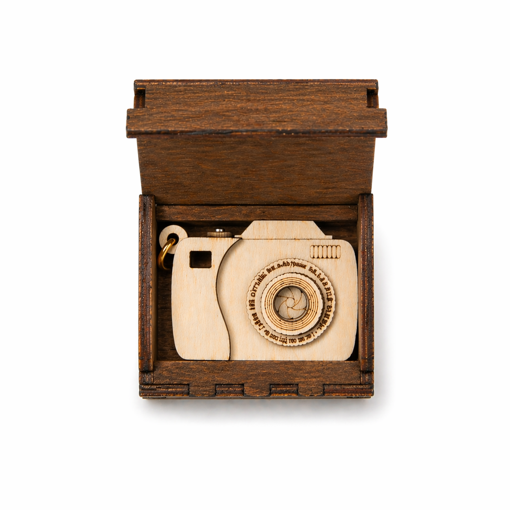 Portachiavi Fotocamera Personalizzato in Legno – Regalo Unico con Foto o Dedica