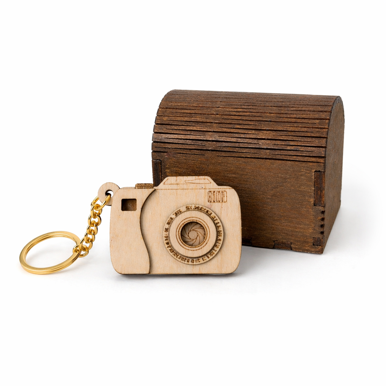 Portachiavi Fotocamera Personalizzato in Legno – Regalo Unico con Foto o Dedica
